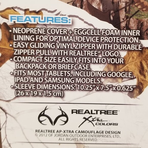 Realtree Xtra Colors 10" Neoprene Tablet Sleeve/Cover, NWT - Picture 6 of 8